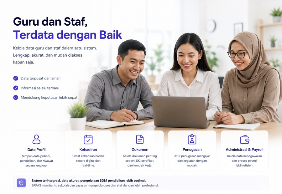 Guru dan staf bekerja di unit masing-masing. Yayasan tetap memahami struktur SDM-nya.